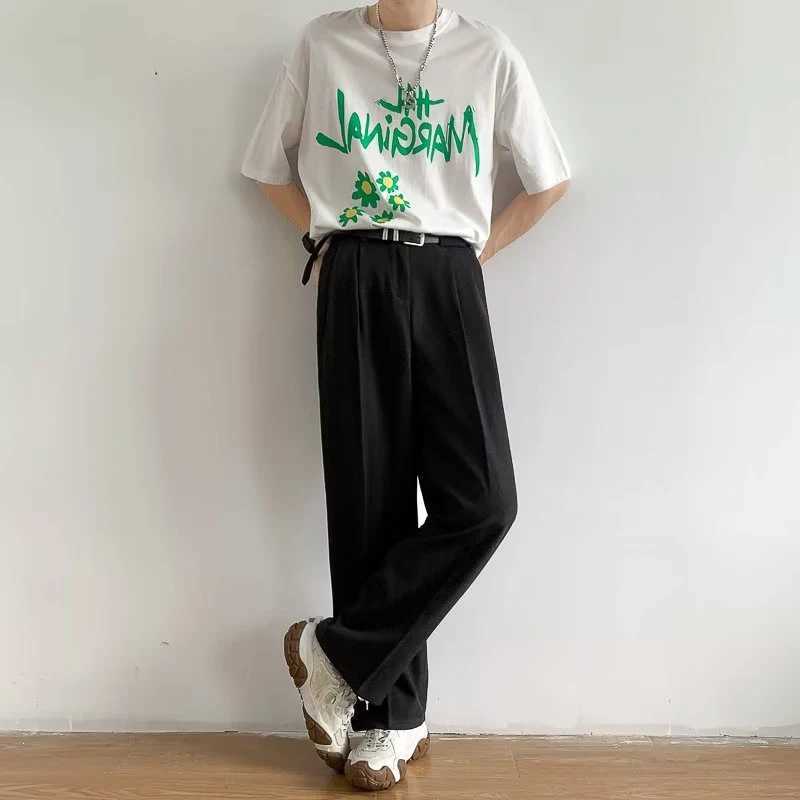 Brown Black Suit Pants Men Fashion Social Mens Dress Pants Korean Loose Straight Wide Leg Pants Mens Office Formal TrousersX241023