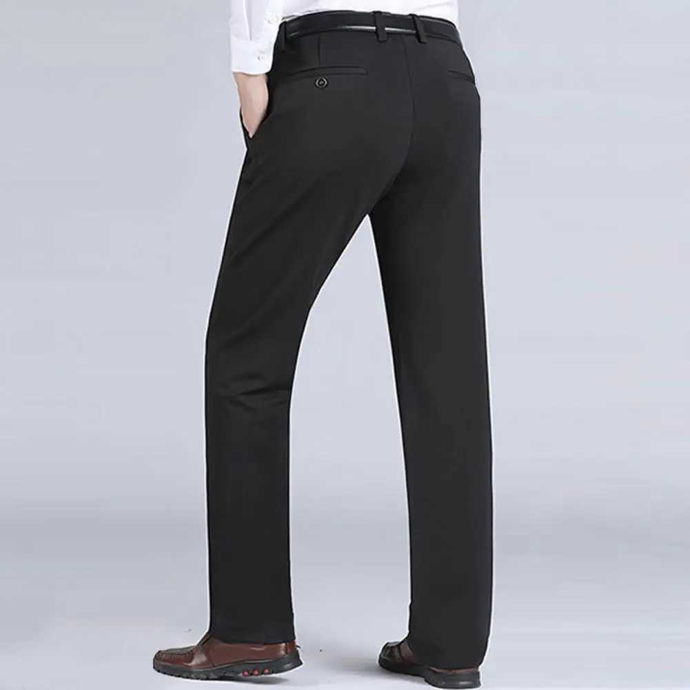 Men Business Pants Comfy Suit Pants Spring Autumn Solid Color Stretchy Blazer Pants Mid Waist Straight Loose Trousers Work PantsX241023