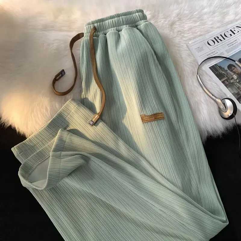 2024 New Summer Men Loose Casual Korean All-match Solid Color Trousers Thin Style Solid Color Falling Sensation Wide Leg PantsX241023