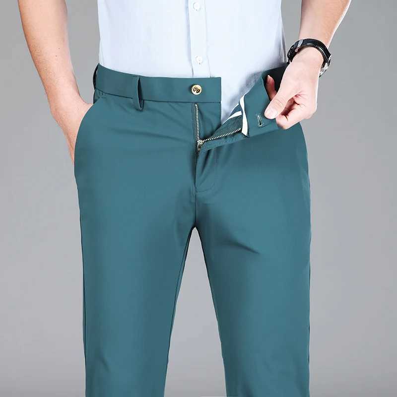 2024 Spring Summer Mens Business Casual Long Suit Pants Male Army Green Blue Elastic Straight Formal Trousers Big Size 29-40X241023