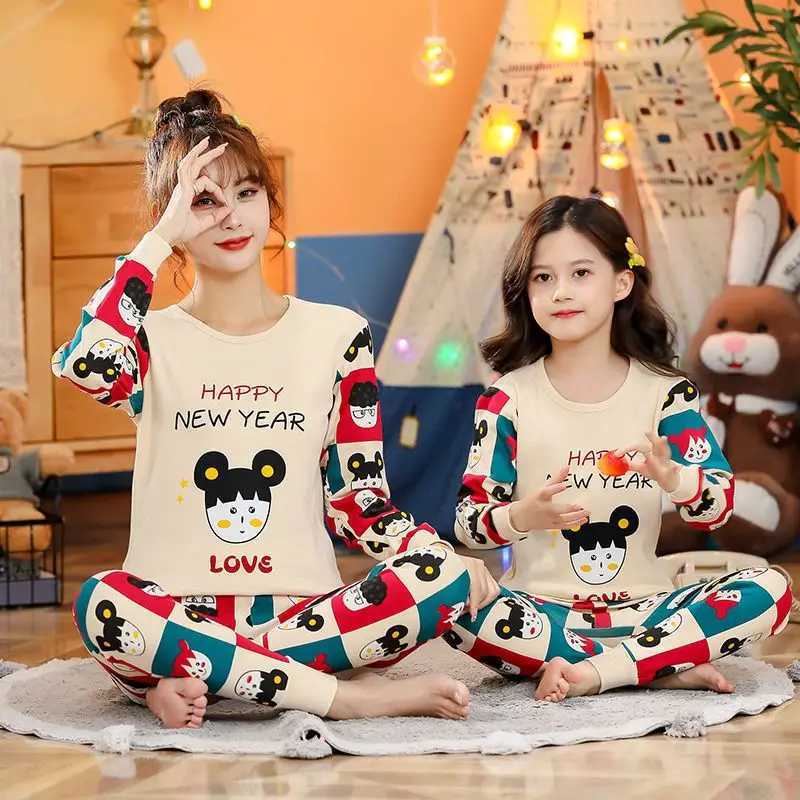 Mommy and Daughter Matching Outfits Pajamas Family Look Mother Daughter Son Homewear Cotton Pyjamas Kids Mommy And Me ClothesXJ241008