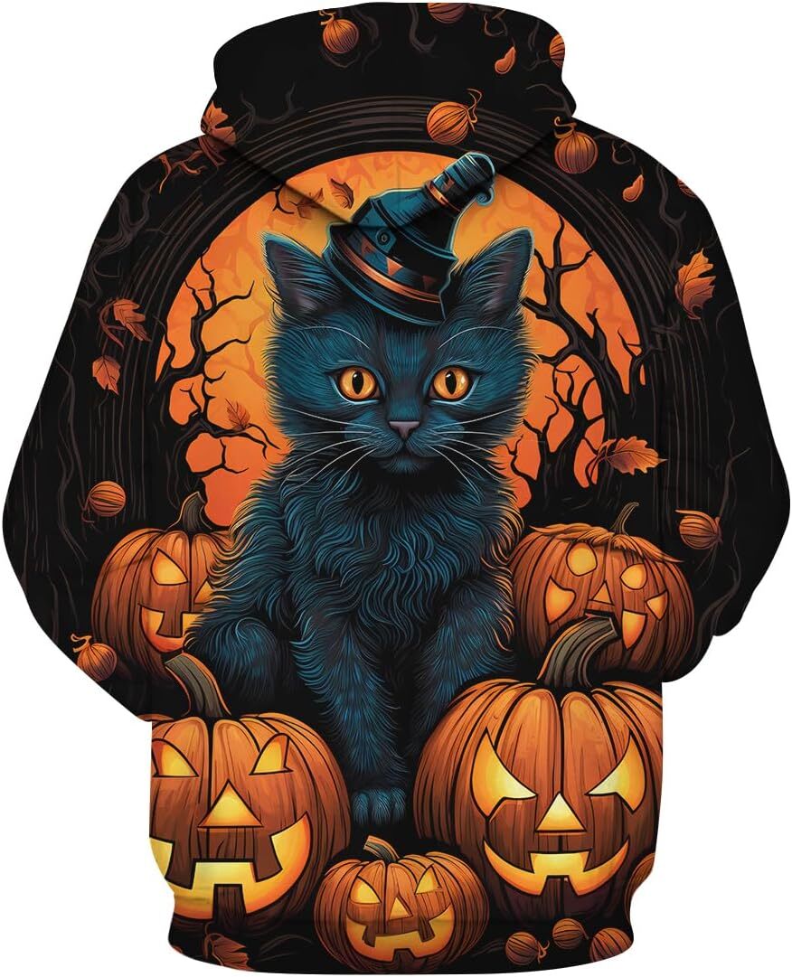 Hoodie for Mens Womens Vintage Halloween Pumpkin Cat 3D Printing Hoodie Retro Halloween Castle Sweatshirts Pullover Graphic Hoodies sweatshirt Trendy 