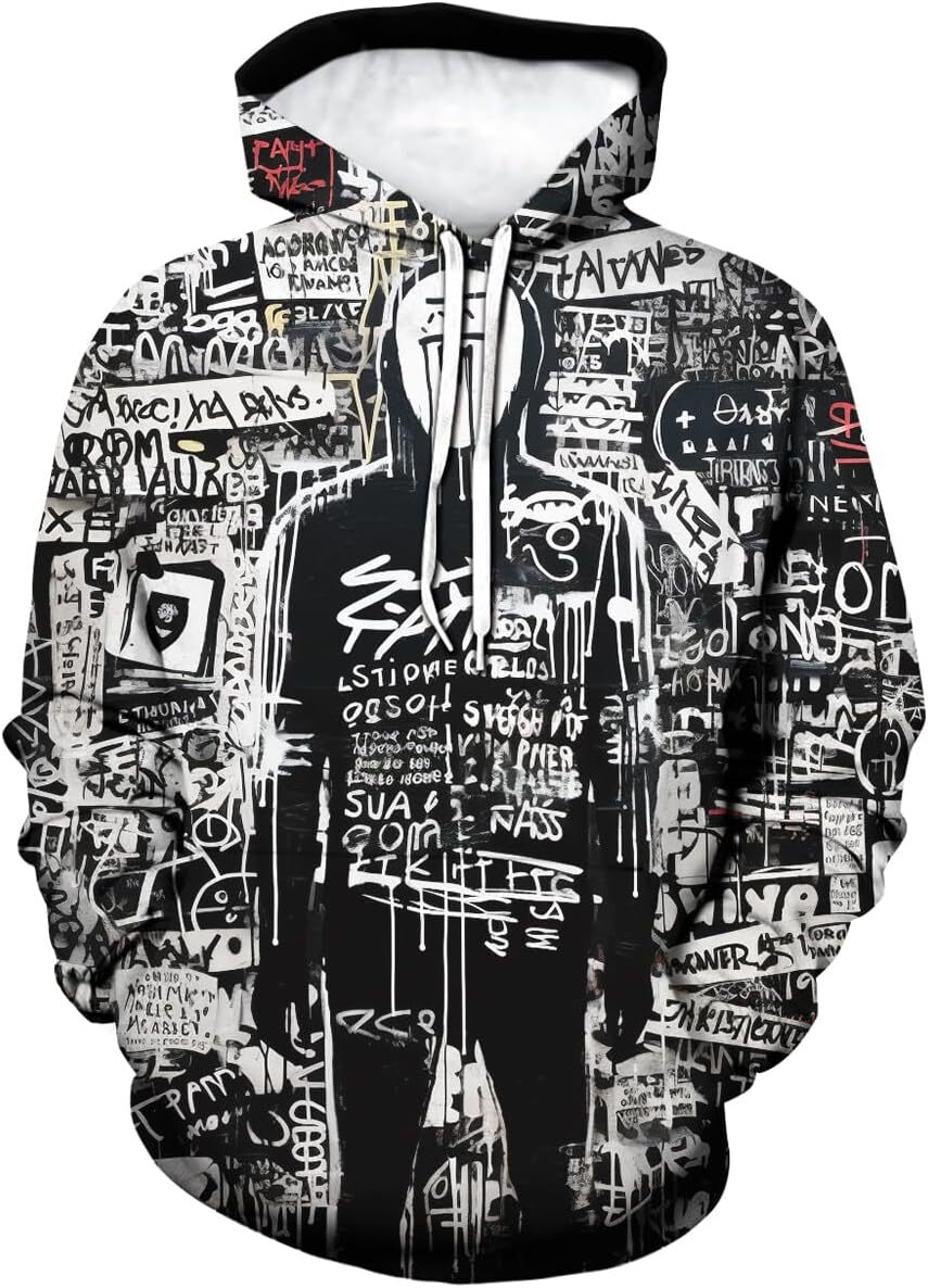 Hoodie for Mens Womens Men Hawaiian Graffiti Pockets Long Sleeve Pullover Novelty Street Graffiti Graphic Hoodies Hooded Graphic Trendy Warmth