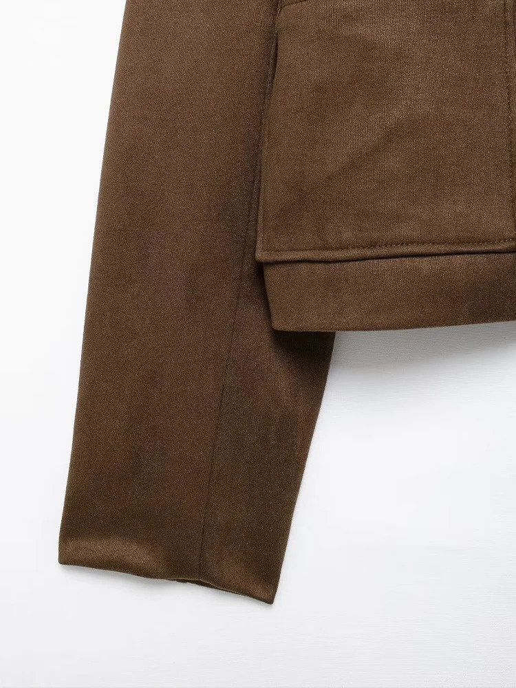 Womens autumn and winter product high-end Maillard brown fashion knowledge heiress Sude commuting jacket 241023