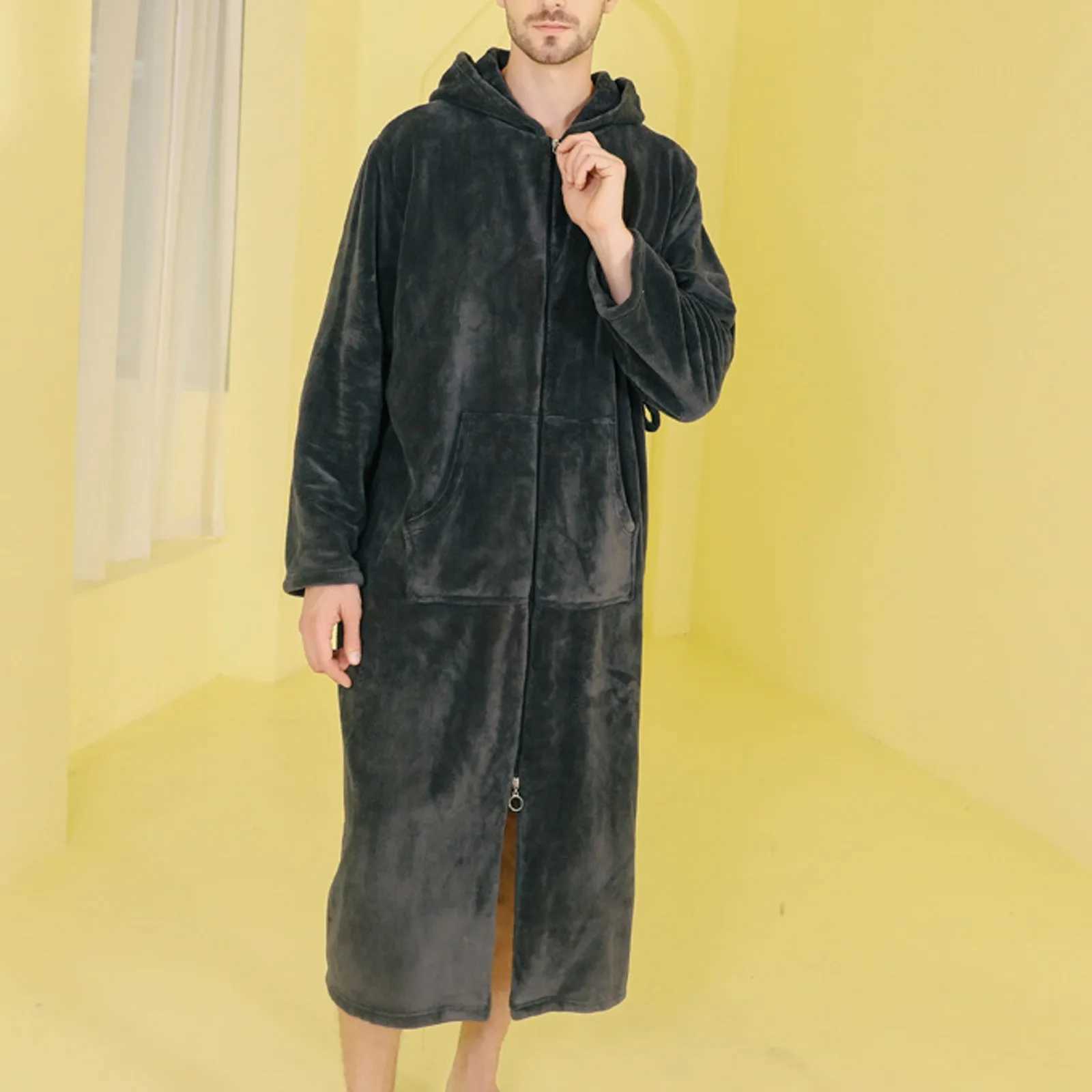 Adult mens bathroom pajamas flannel Spwear loose zipper thick night light bathrobe mens bathtub set W241023