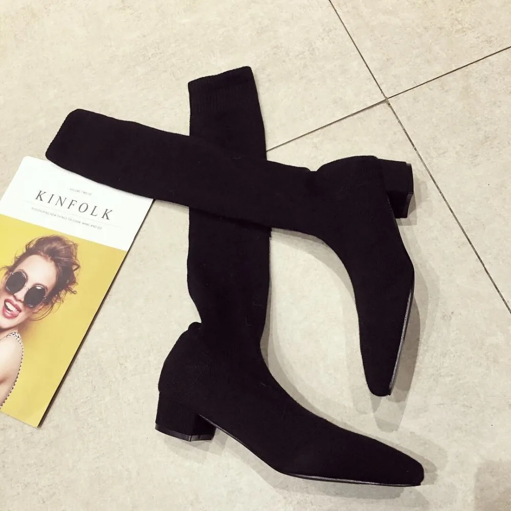 Thick wool socks boots pre sewn knitted short Japanese long strip knee up womens boots heels casual women 250225