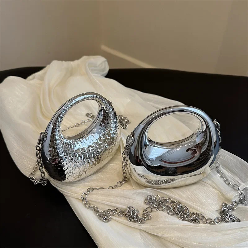 gold and silver fashionable acrylic moon womens handbag womens clutch bag with chain dinner bag 2024 241023