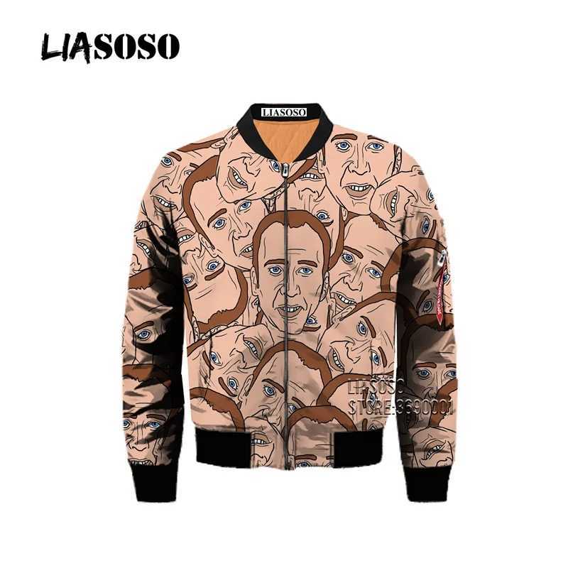 LIASOSO interesting actor Nicolas Cage multi face bomber jacket 3D printed mens winter thick flight jacket punk retro youth top X241023