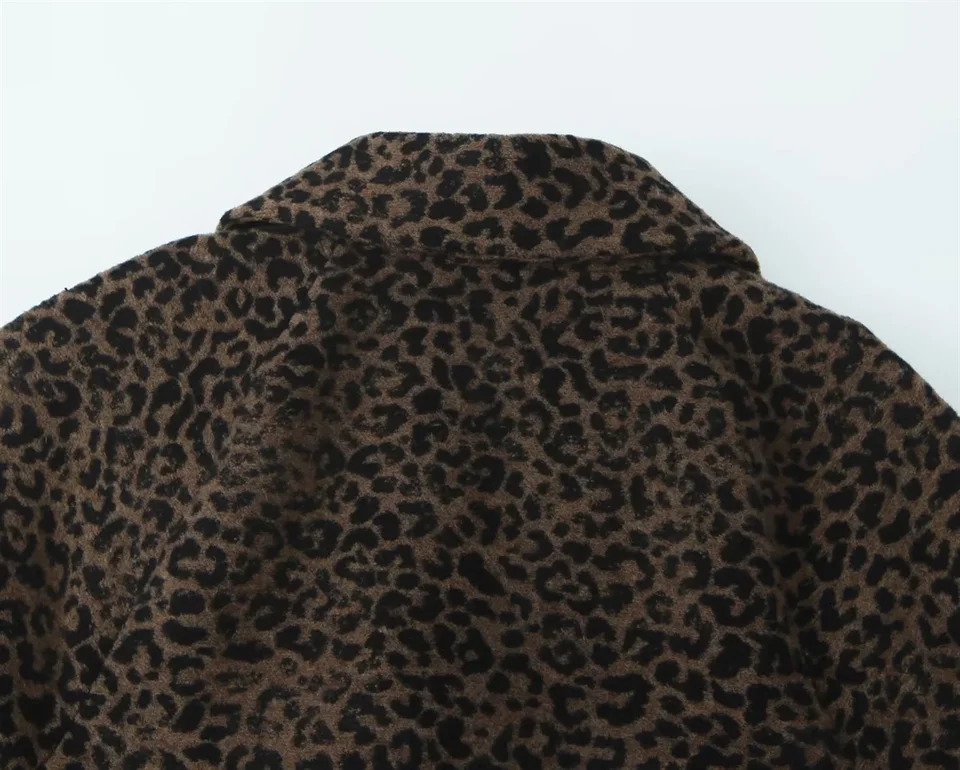 PB ZA Autumn Product Womens Fashion and Atmospheric Medium to Long Wool Blended Animal Pattern Coat 241023
