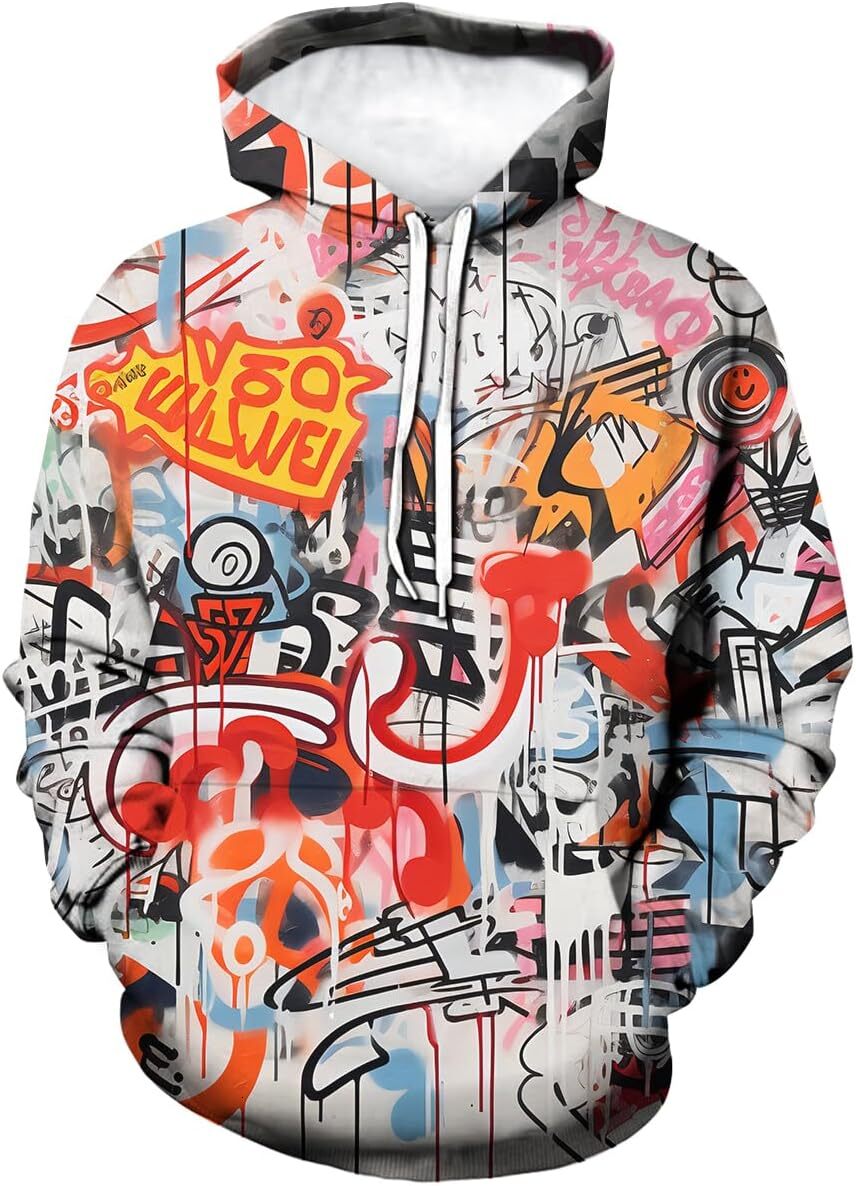 Hoodie for Mens Womens Mens Colorful Comic Graffiti Print Hoodie Hoodies Magic Trippy Graffiti Graphic Sweatshirts Pullover Graphic Hip hop Warmth