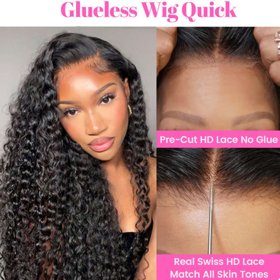 13x4 Brazilian Deep Wave Transparent Front Human Wigs For Women Pre plucked No Glue Precut Lace Wig Isee Remy Hair