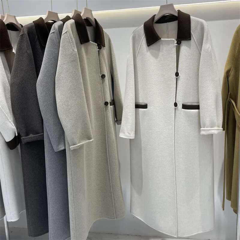 Rose High Quality New Korean Spring Long Double-Sided Cashmere Loose Coat Women Fashion Sheep Wool Jacket