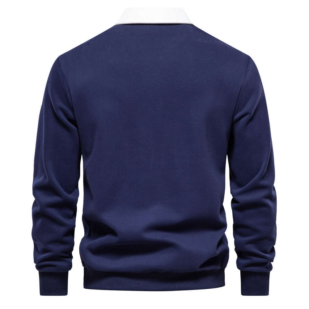Autumn New Fashion Soild Color Design Polo Neck Sweatshirts for Men Casual and Social Wear Quality Cotton Mens s