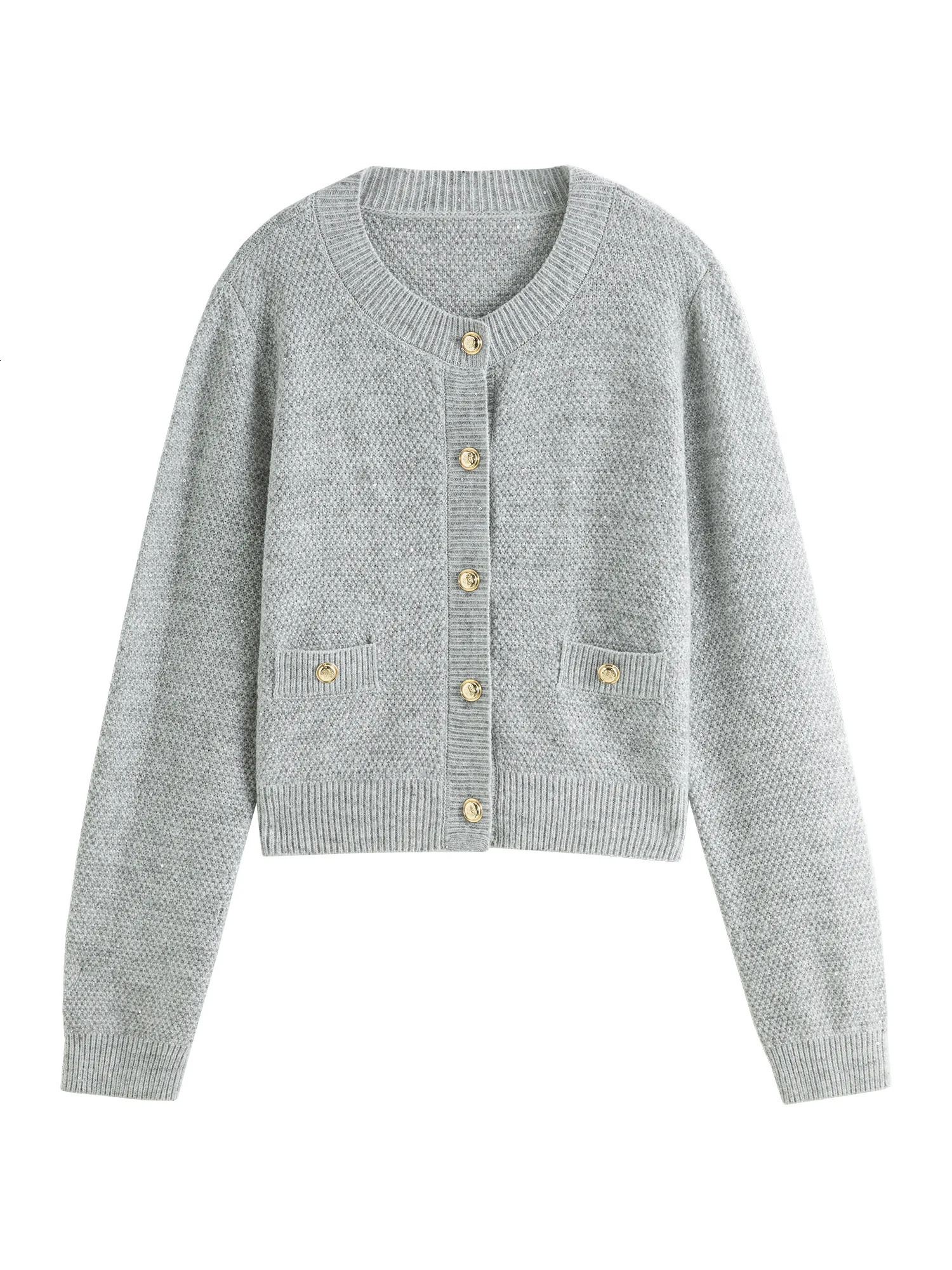 FSLE round neck knitted cardigan womens jacket autumn fully matched casual jacket top 24FS13092 241022
