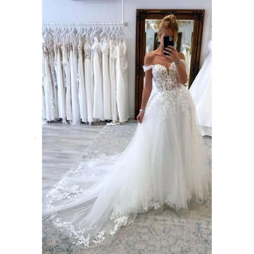 Wedding Gorgeous Lace Tulle Dresses A E Off Shoulders Appliques Sweep Train Bridal Gowns Custom Made Robes Bc18484 ppliques