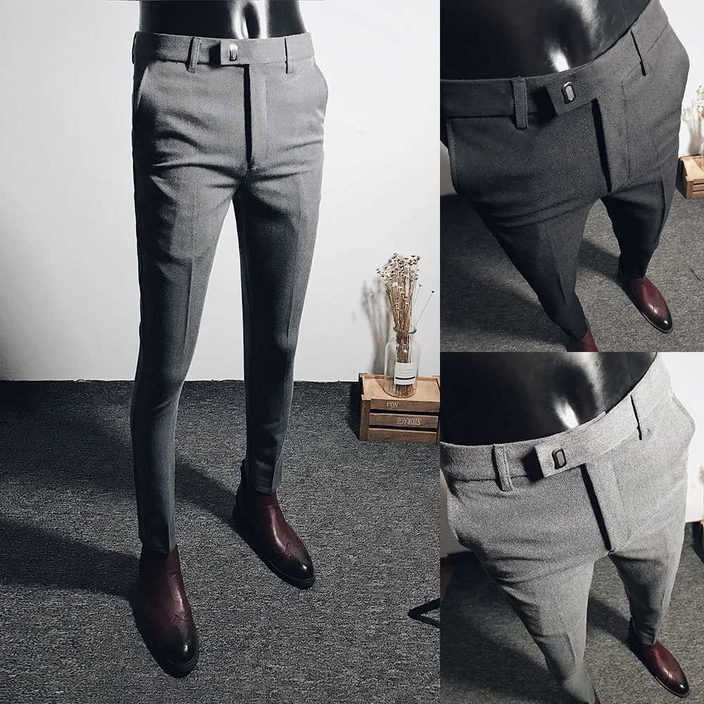 Fashion Men Suit Pants Ankle Length Business Dress Pants Male Office Social Casual Slim Fit Pants Streetwear Wedding TrousersX241023