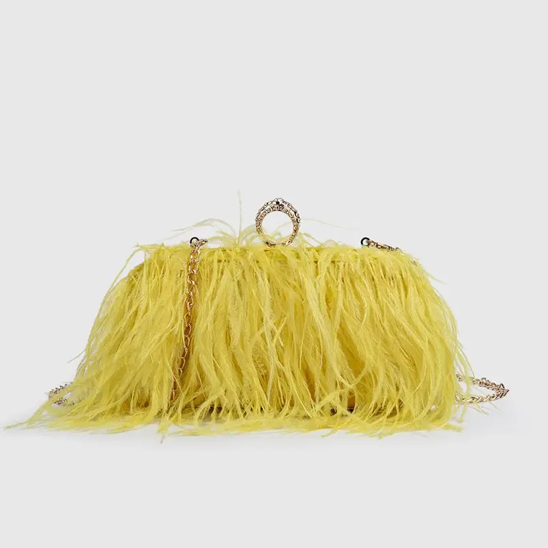 Fashion Ostrich Fuax fur wallet clutch bag womens diamond finger ring dinner party wedding wallet chic 241023