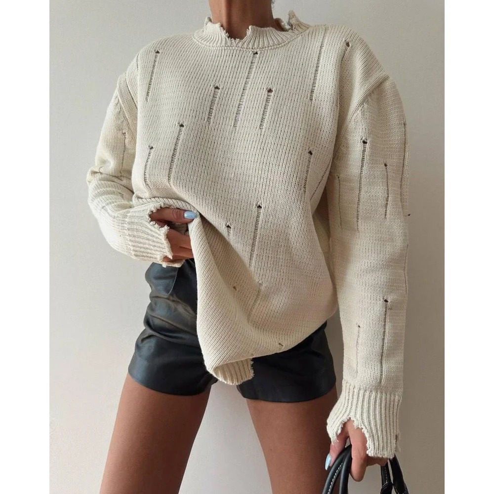 selling womens top torn sweater Y2K floral casual long sleeved knitted O-neck jumper retro floral couple clothing 241022