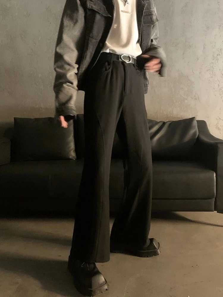 Bell Mouth Vintage Mens Summer Pants Brown Fluid Flared Male Suit Trousers Draped Formal Designer Casual Korean Style ClothesX241023