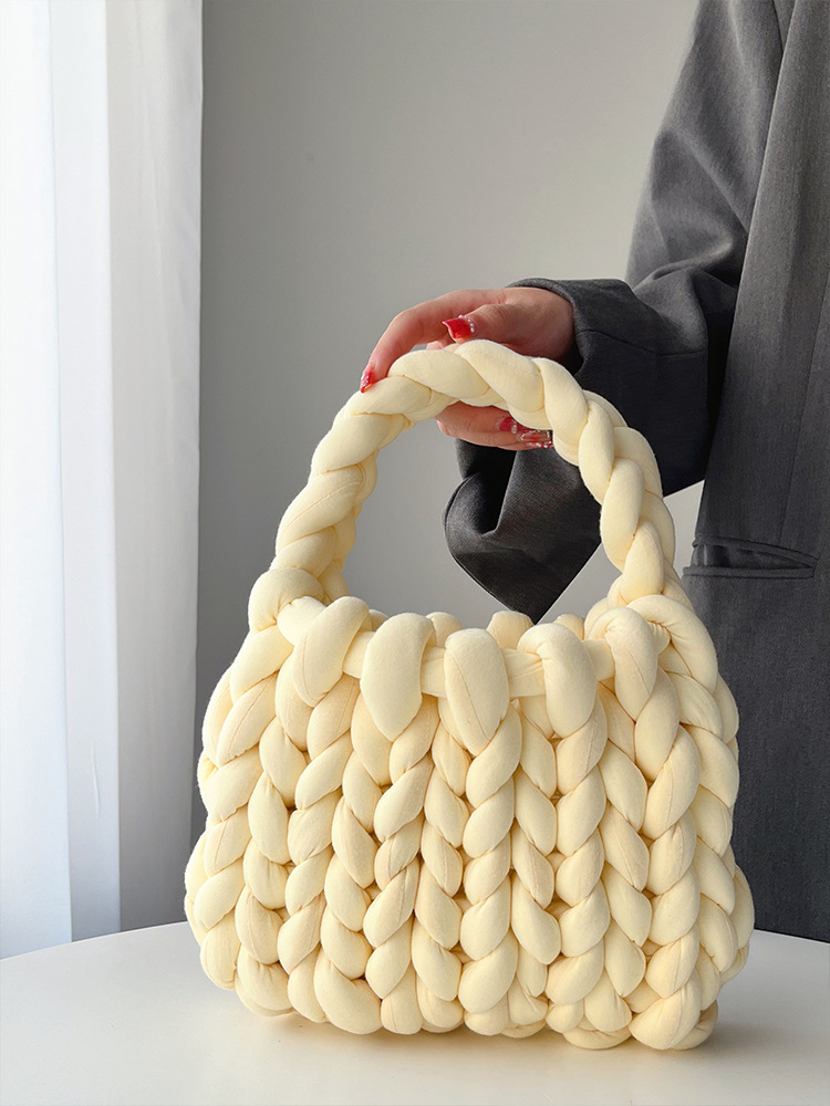 Fashionable Woven Open Handbag Solid Color Casual Bag Perfect Handle Bag Beach bag For Daily Use