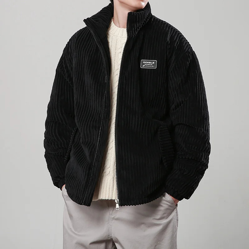 Windproof Parka jacket Corduroy short jacket mens solid zipper windproof machine winter mens casual windproof jacket 241023