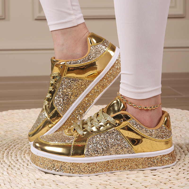 Korean version of the trend of casual thick soles board shoes new bright face fashion women's shoes low top lace-up flat shoes couple fashion sho