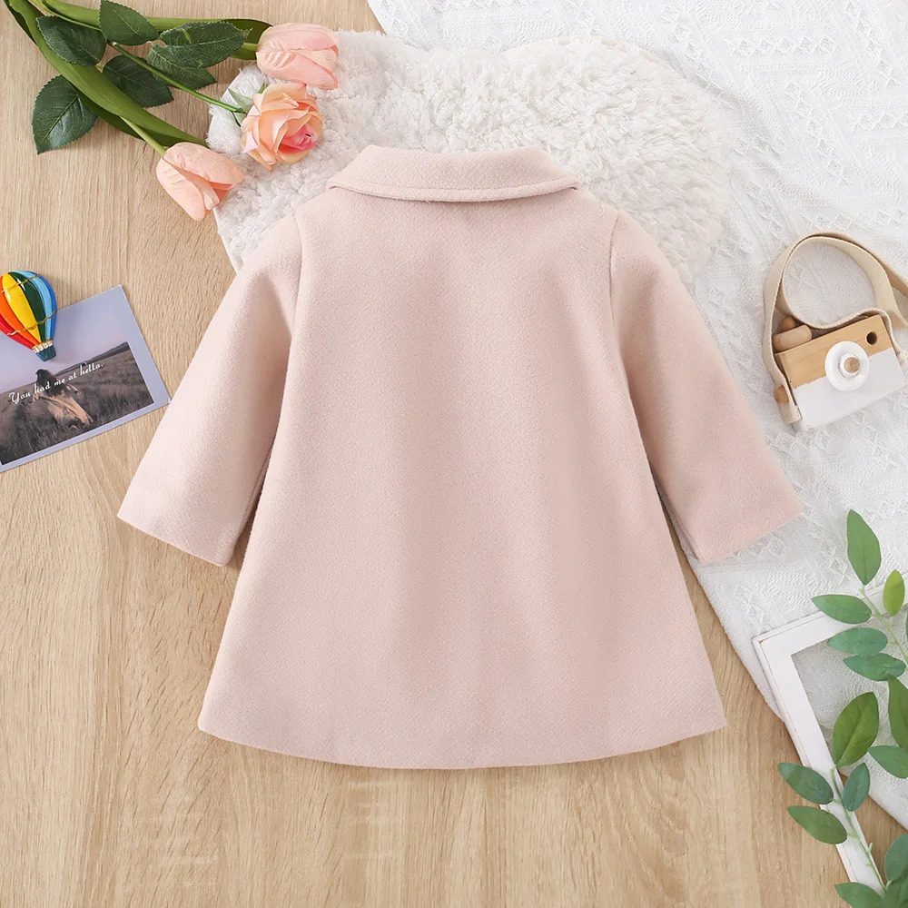 6 months -3 years old autumn and winter baby girl jacket beige bow childrens long sleeved dress 241022