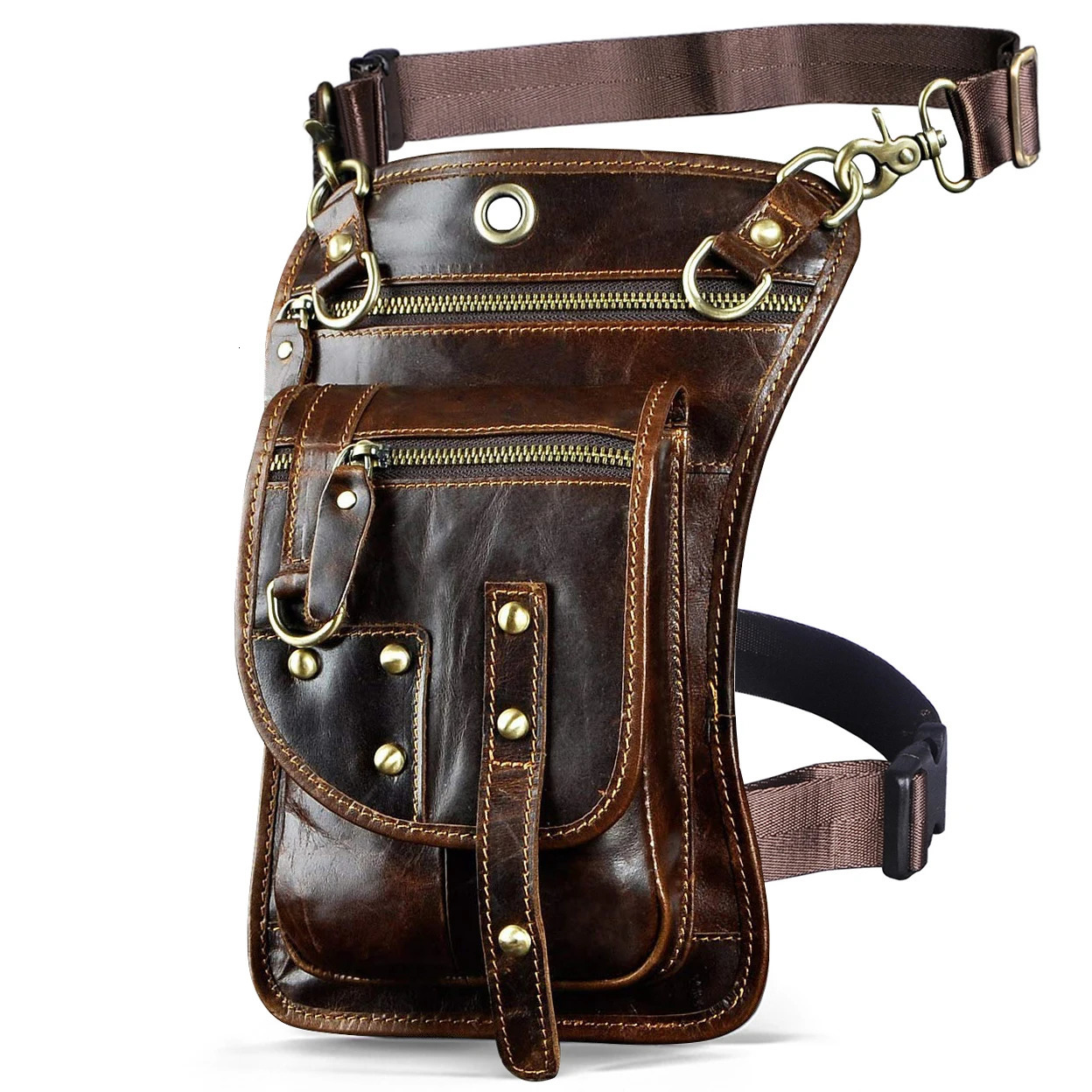 Crazy Horse Leather Mens Messenger Mochila Bag Fashion Travel Belt Fanny Waist Bag Falling Leg Bag Tablet Bag 241023