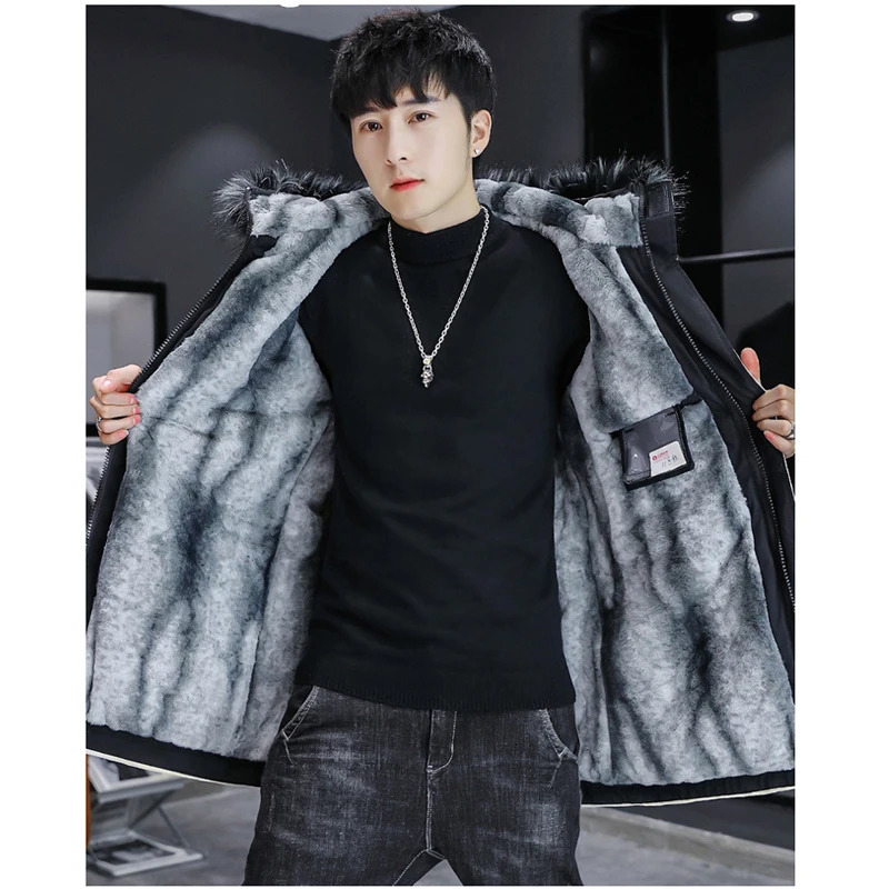 Winter Mens Long Padded Jackets Fashion Man Thermal Hooded Coats Classic Men Fur Collar Fleece Lined WarmJackets Clothing 5XL 241010