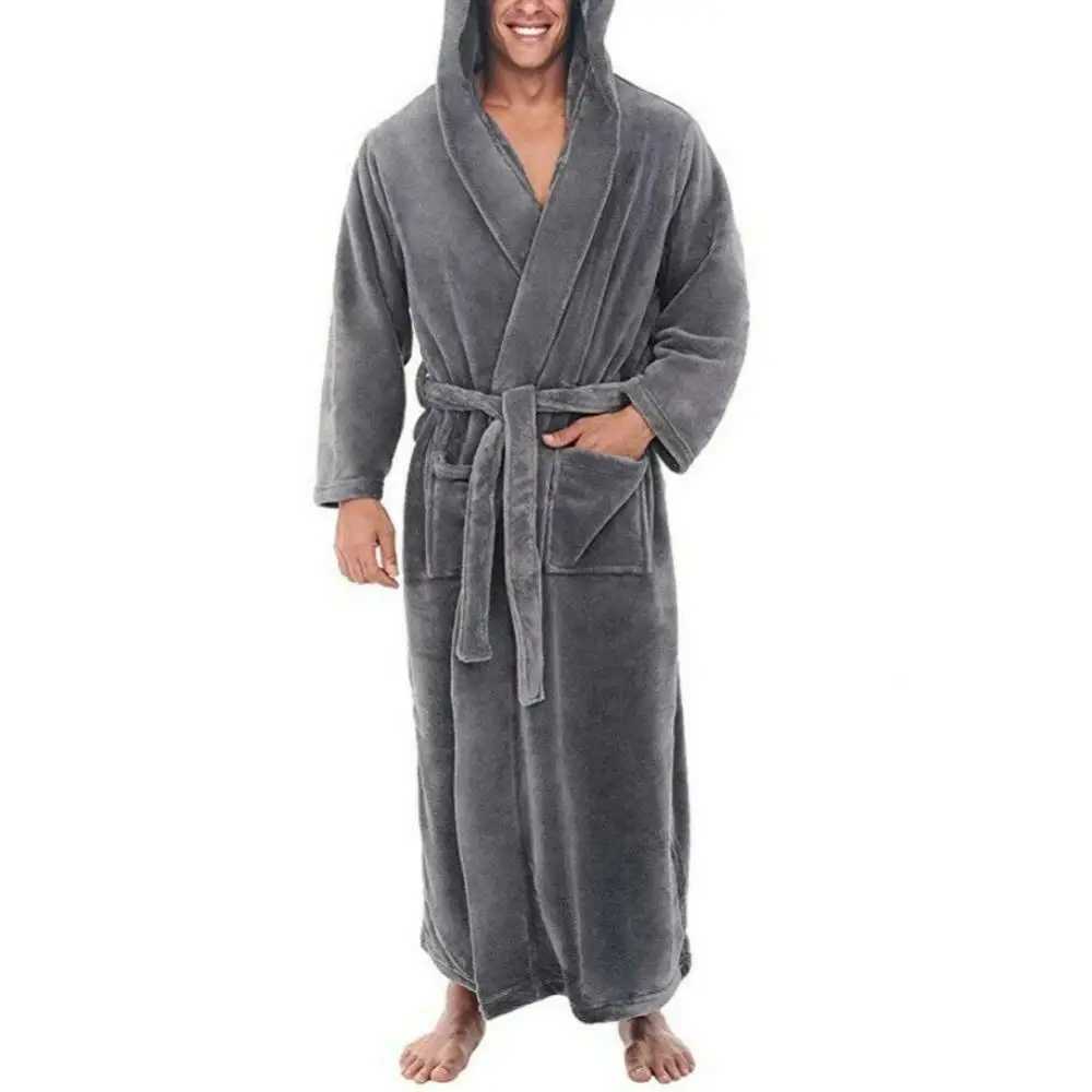 Solid color soft mens shower suit coral Fce pocket long bathrobe family dress Spwear bathroom pajamas mens W241023