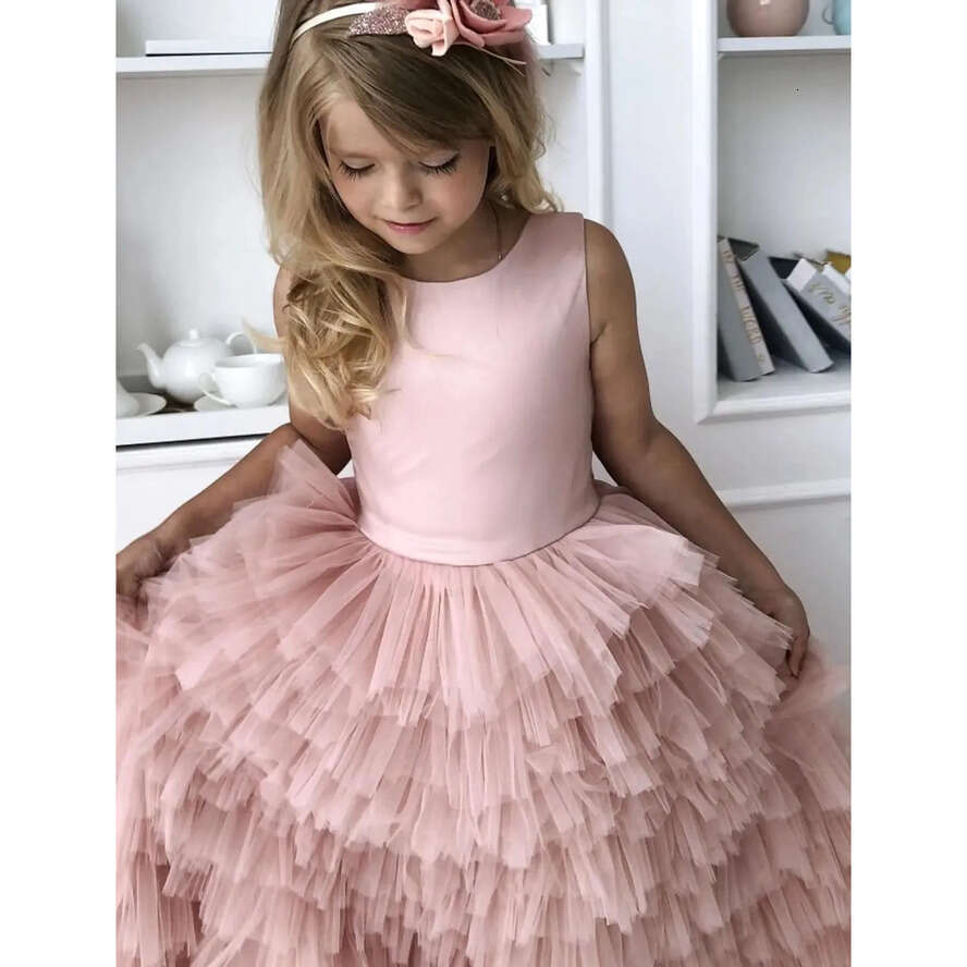 Pink Cacscading Girls Ruffles Pageant Dresses Princess A E Jewel Neck Backless Wer Girl Dress With Big Bow Sash Teens Formal Party Birthday Gowns Bc18