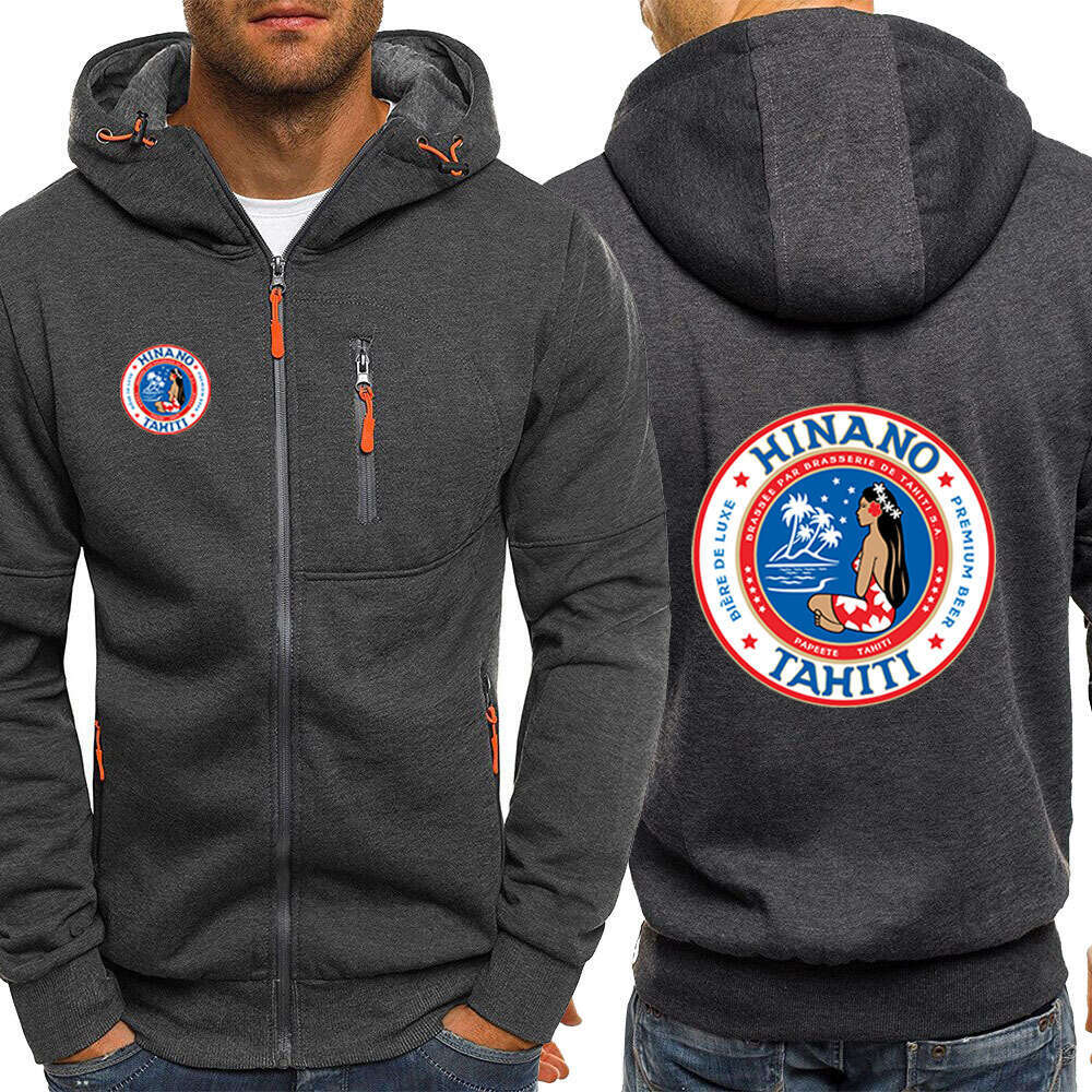 High end Autumn Spring Men s Hinano Tahiti Beer Logo Print Fashion Solid Color Trendy Hooded Sweatshirt Cardigan Comfortable Hoodies Fahion Sweathirt 