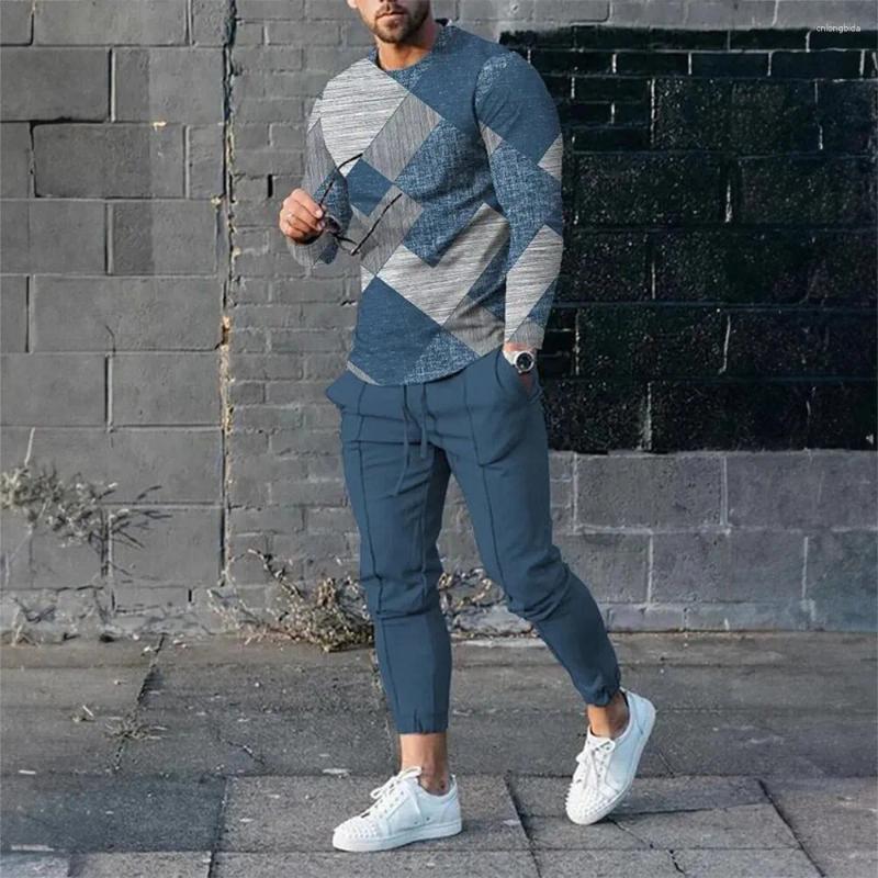 Men's Tracksuits 2024 Autumn Tracksuit Long Sleeve T Shirt Sweatpants Suit Men Streetwear Vintage Sweatshirt Oversized Clothing 2 Piece Sets