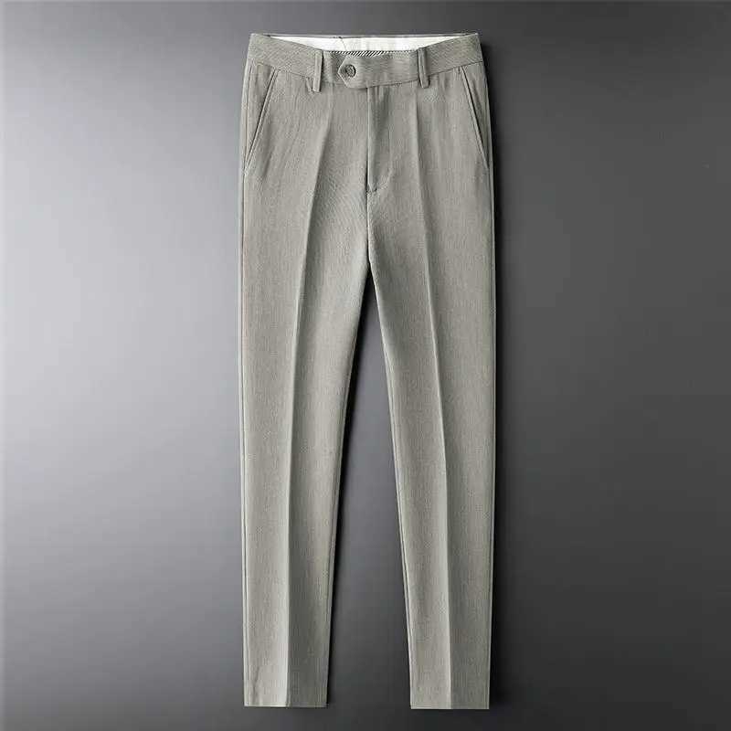 White Cooling Man Suits Pants Ice Silk 9 Cropped Classic Fashion Formal Clothes Trousers for Men Offer Spandex Summer 2024 UpX241023