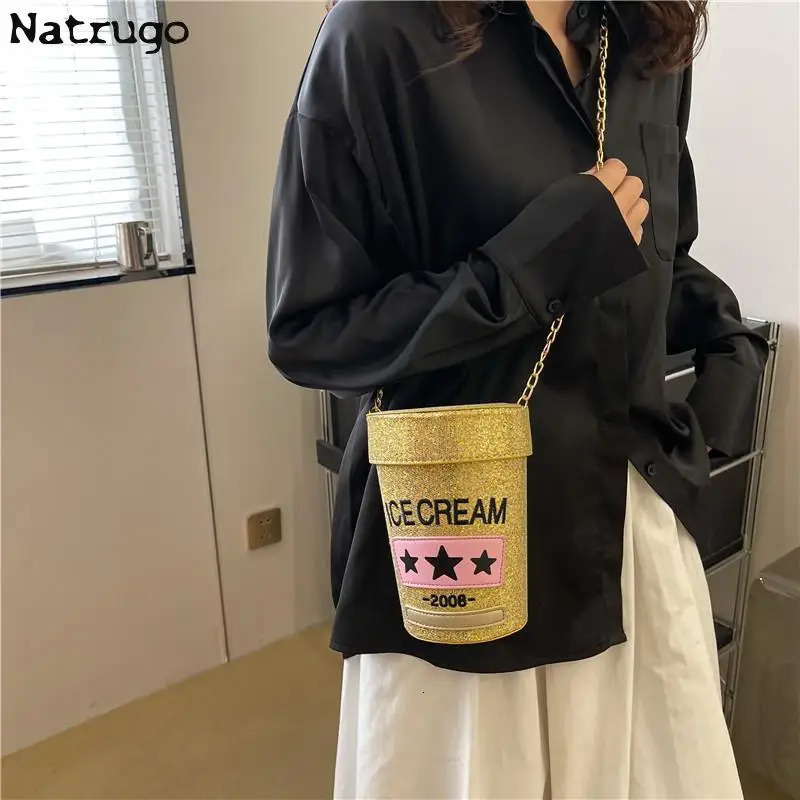 Funny cute cup shape shoulder bag icea cream letter printing bucket bag ladies crossbody messenger bag female purse handbag 241023
