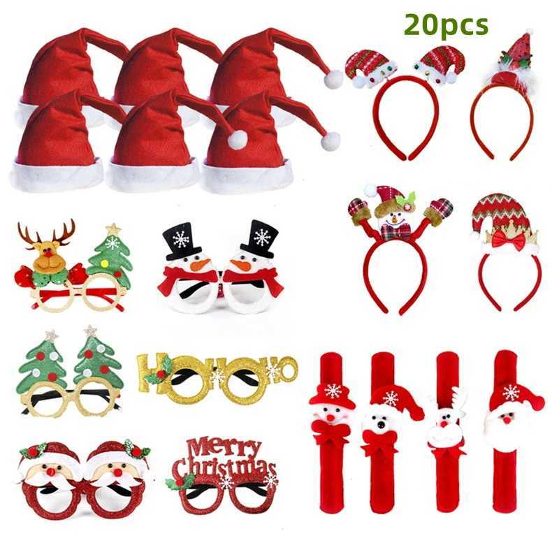 20PCS Christmas Ornaments Set Glasses Headbands Christmas Hats Bracelet Adult Children New Year Gift Holiday Decorations HoldersX241022