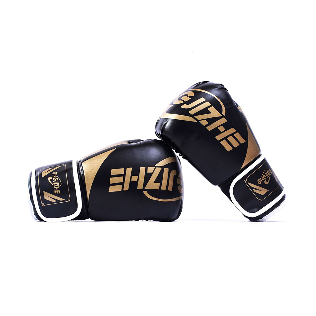1 Pair Women Men Padded Boxing Gloves Training Practice Adjustable Breathable Punching Mitts Hand Protector Black 12 OZ