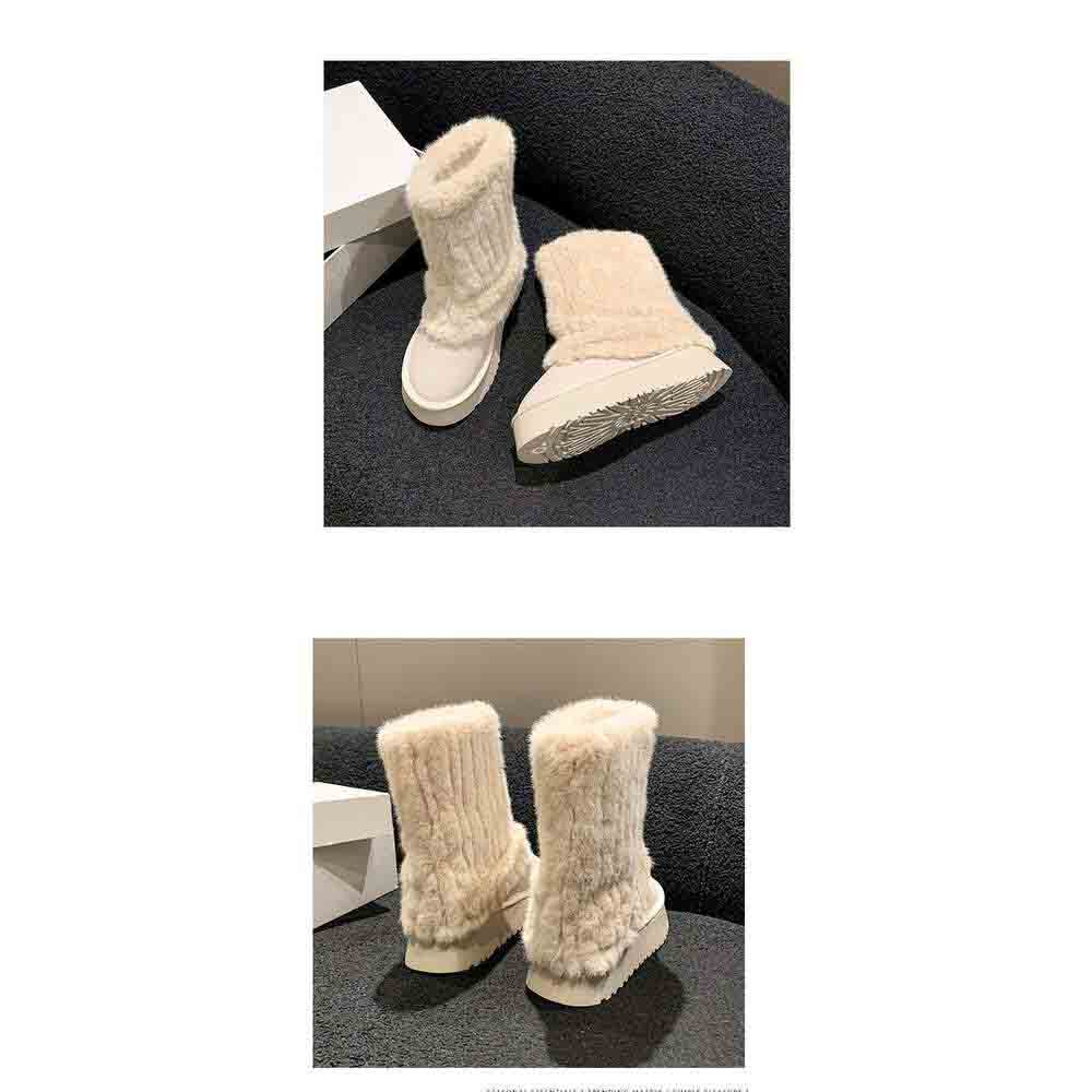 Winter Boots With Fur Round Toe Boots-Women Flat Heel Clogs Platform Female Shoes Australia Plush 2024 Lolita Rubber Padded Mid