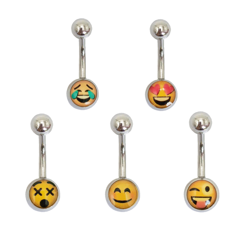 Face Expression 14G Belly Button Ring Navel Nombril Piercing Ear Rings CZ Body Piercing Jewelry 10 Mm Bar For Women Piercing