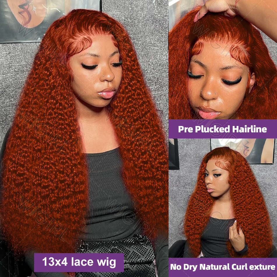 Curly Wigirl Ginger Orange x HD Lace Front Human Hair Wigs Deep Wave inch Colored Frontal Wig For Women al