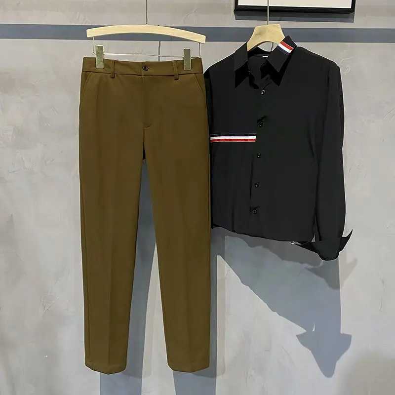 2023 New Slim Woolen Cloth Men Pants Autumn Winter New Business Casual Suit Pants Simple Drape Fashion Office TrousersX241023