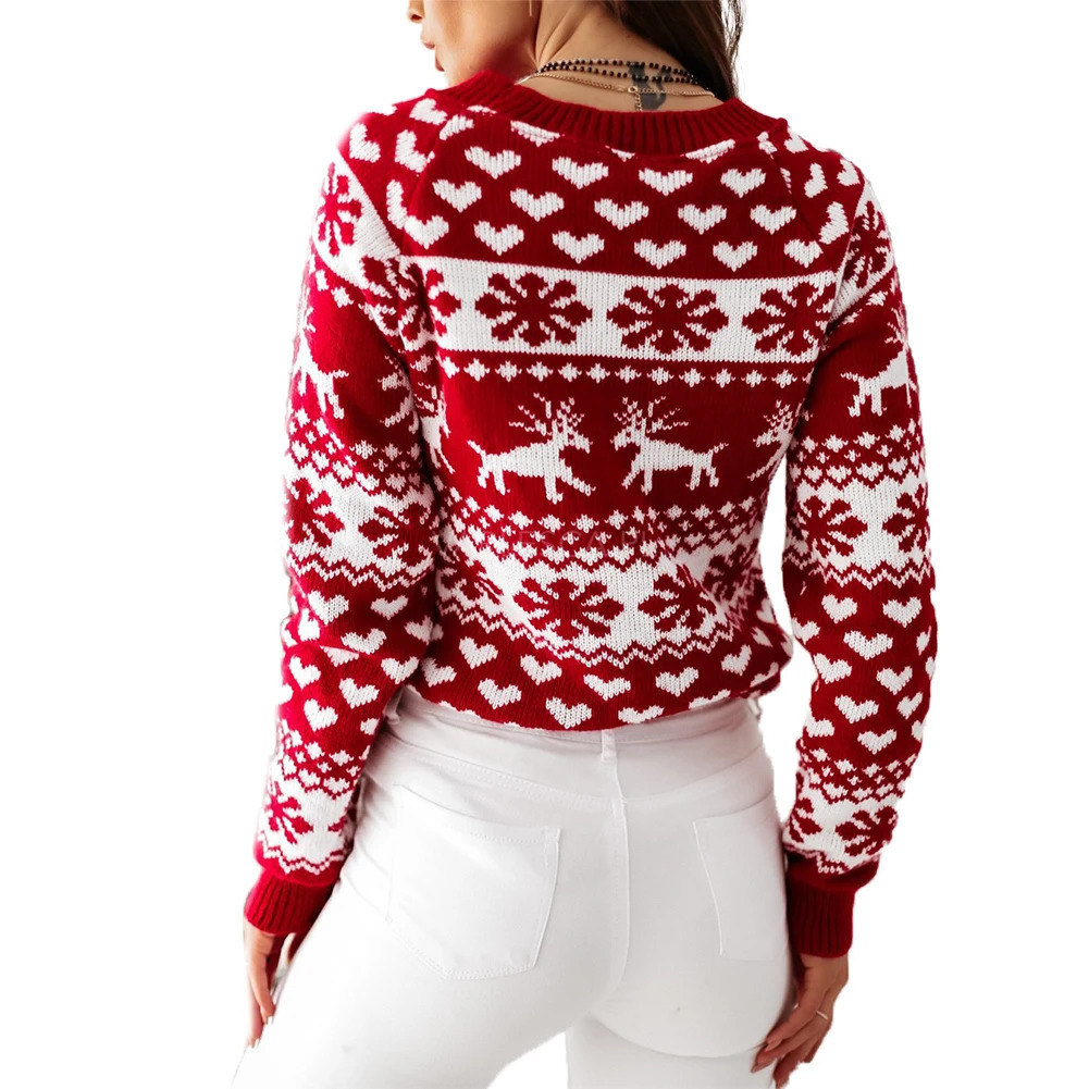 Winter Christmas Women Sweaters Pullover Tops Casual Long Sleeve Print Knitted Sweater Clothes 241021