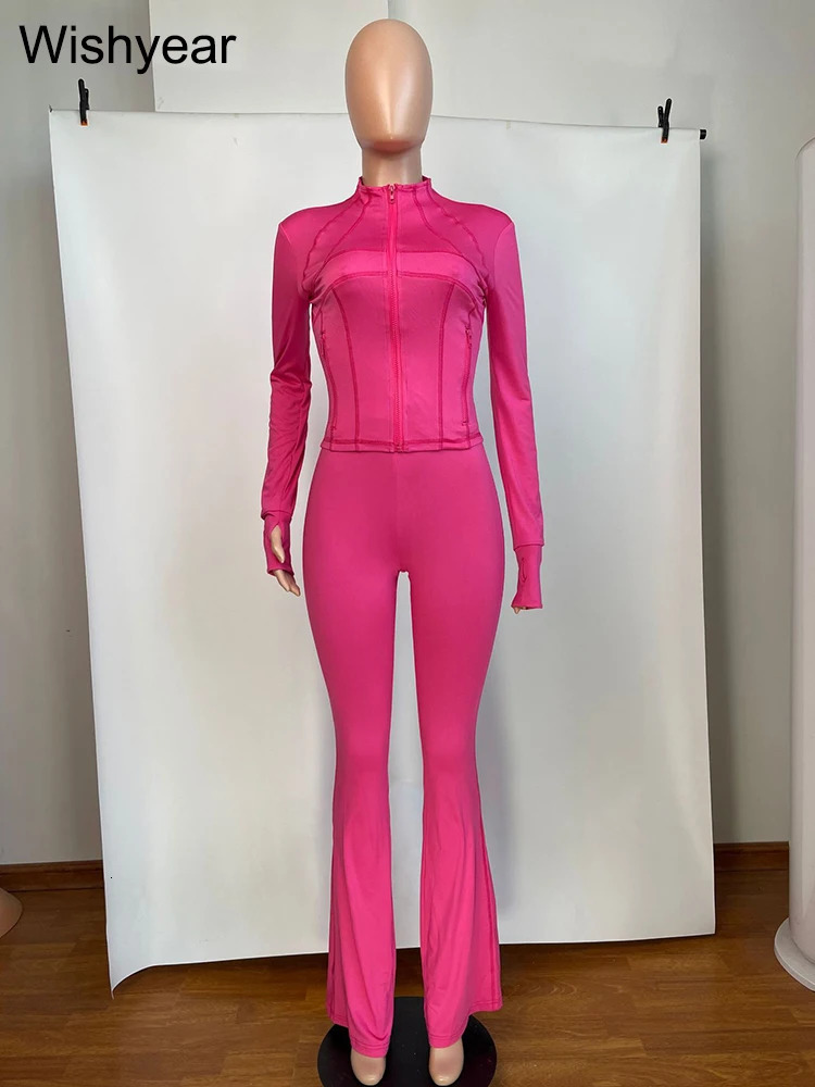 Elegant sports womens clothing sales long sleeved top and Flare pants two-piece set Tracksuit Street jogging leg set 241023