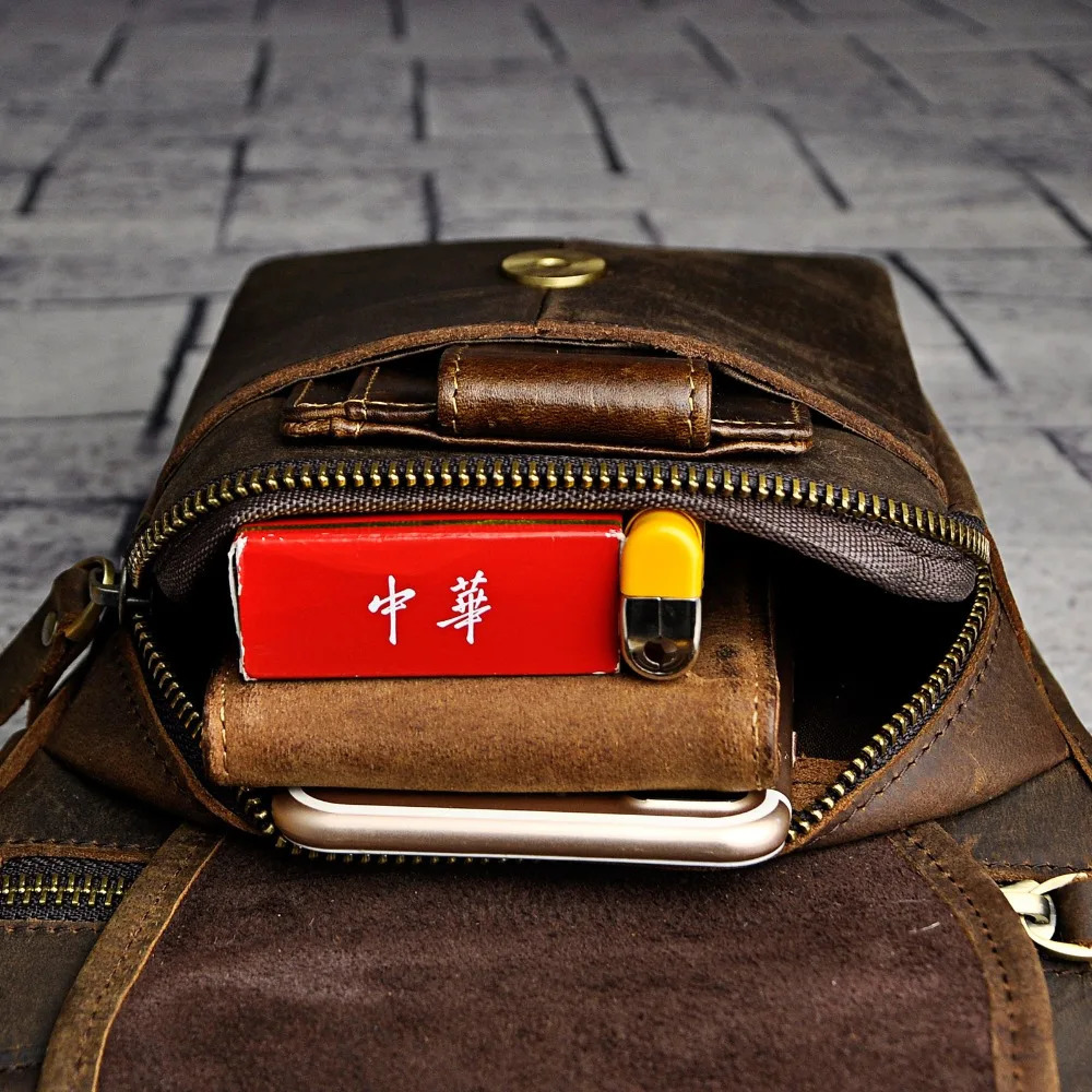 Crazy Horse Leather Mens Classic Messenger Strap Bag Multi functional Fashion Travel Belt Bag Leg Hanging Bag 211-4 241023