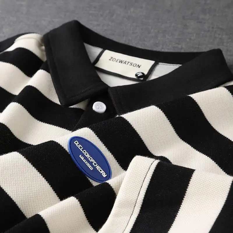 Summer Men Striped Short Sleeve Polo Shirts Preppy Style Streetwear Fashion Male Clothes Basic Casual Loose Versatile Tops 241010