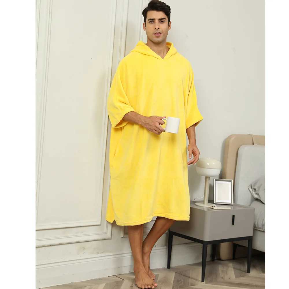 Regular summer hooded mens pajamas bright yellow loose suit home clothing loose casual hooded shirt with pockets W241023