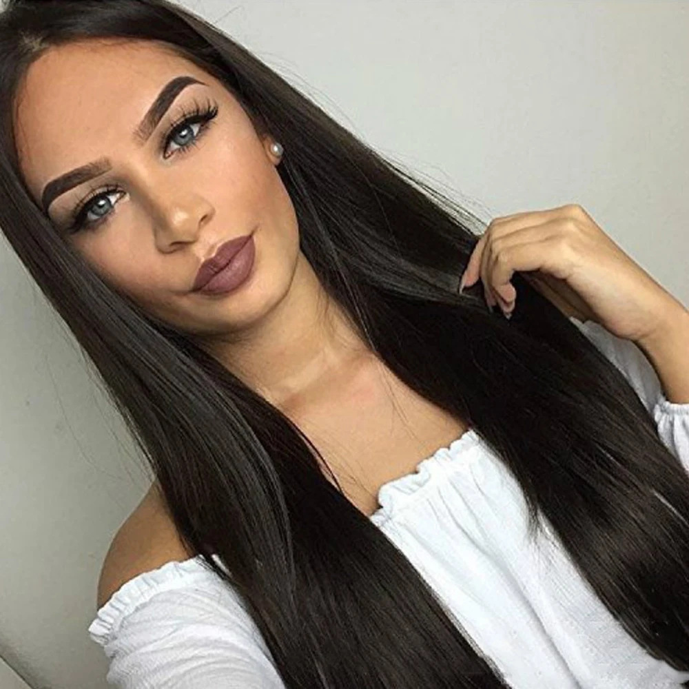 New wig European and American women's black long straight hair African medium split fiber full head wig