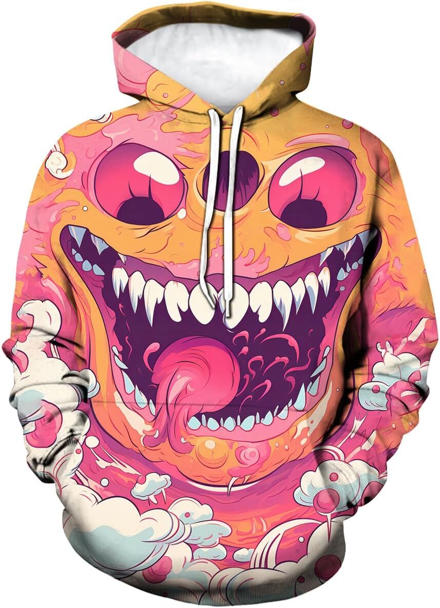 Hoodie for Mens Womens Vintage Street Fun Big Mouth Graffiti Pattern Hooded Sweatshirts Pullover Animal Smile Graffiti Hoodie,Orange,GraphicTrendy War