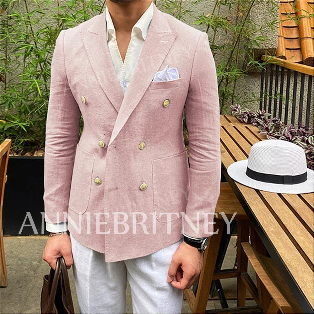 Summer beach linen sportswear Hombre double-layer casual mens jacket slim fit mens social jacket custom sportswear Hombre 241023