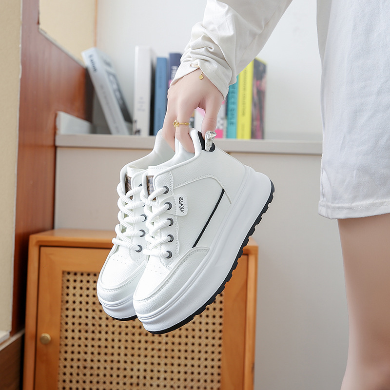 White new winter student version versatile casual trendy thick soled high top board shoes